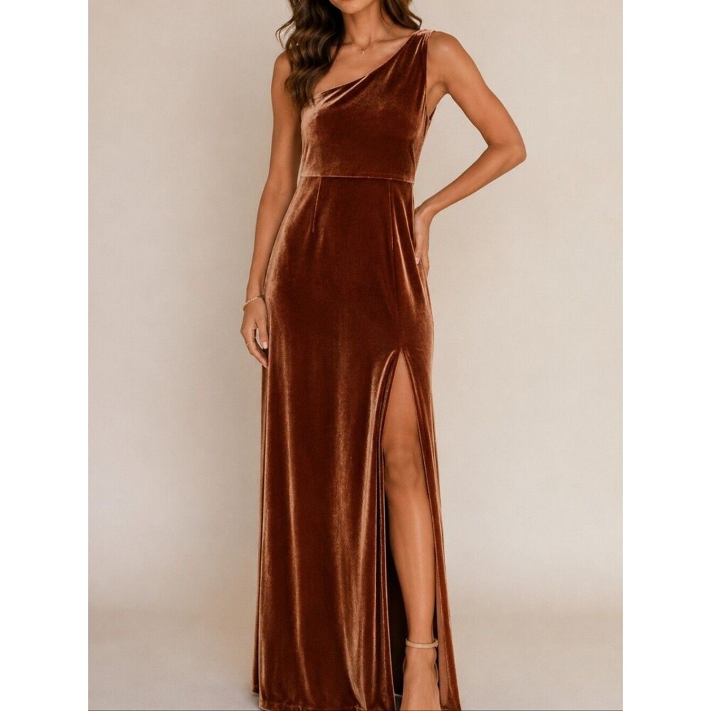 Baltic Born One Shoulder Velvet Maxi Dress M Cinnamon Wedding Guest Boho Glam